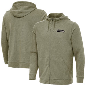 Men's Antigua Olive Seattle Seahawks Effortless Full-Zip Hoodie Jacket