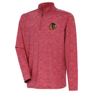 Men's Antigua  Heather Red Chicago Blackhawks Determined Quarter-Zip Sweatshirt