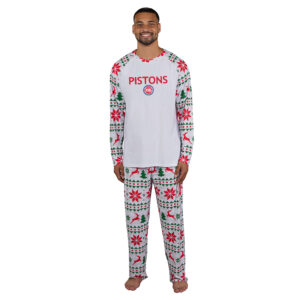 Men's Concepts Sport White Detroit Pistons Tidings Knit Long Sleeve Top & Pants Set