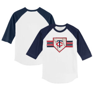 Infant Tiny Turnip White/Navy Minnesota Twins Base Stripe Raglan 3/4 Sleeve T-Shirt