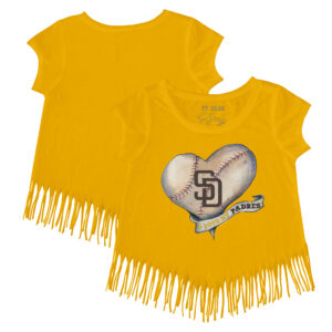 Girls Youth Tiny Turnip Gold San Diego Padres Heart Banner Fringe T-Shirt