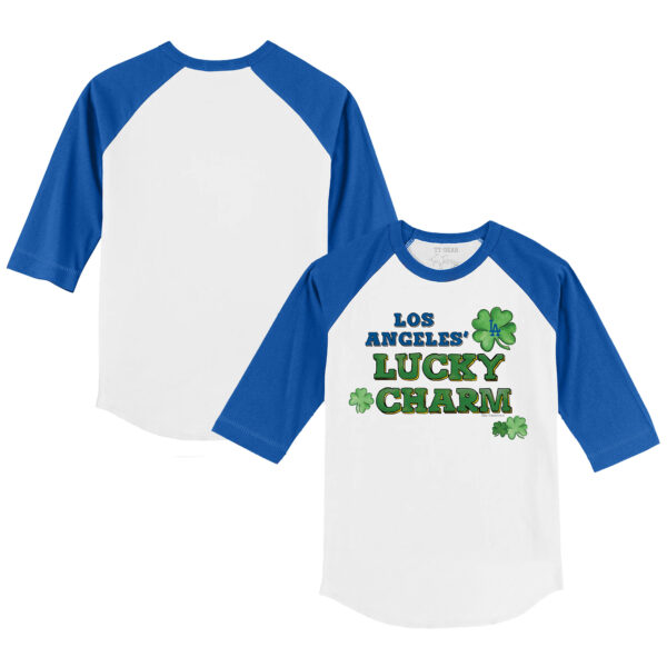 Youth Tiny Turnip White/Royal Los Angeles Dodgers Lucky Charm 3/4-Sleeve Raglan T-Shirt