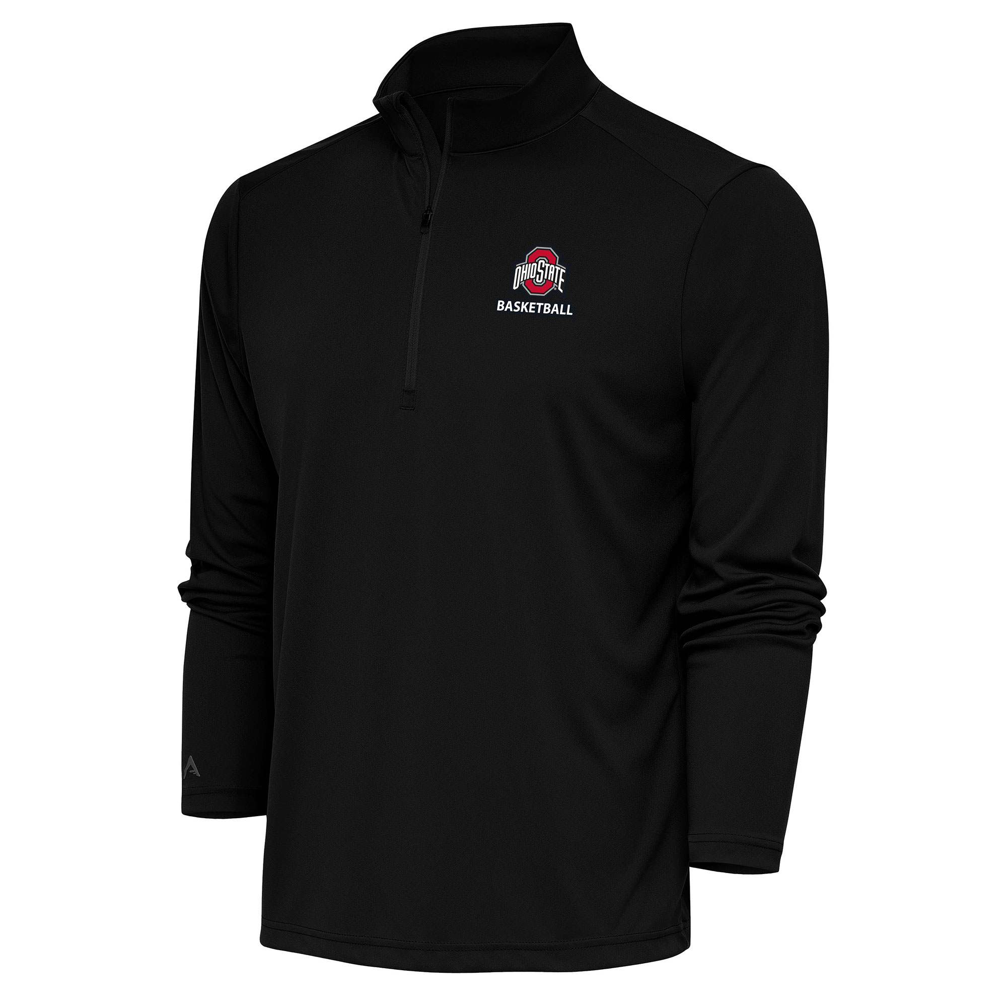 Women's Antigua Black Ohio State Buckeyes Basketball Tribute Half-Zip Pullover Top