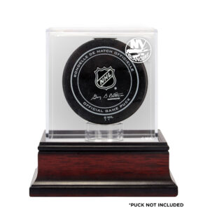 New York Islanders Mahogany Hockey Puck Logo Display Case