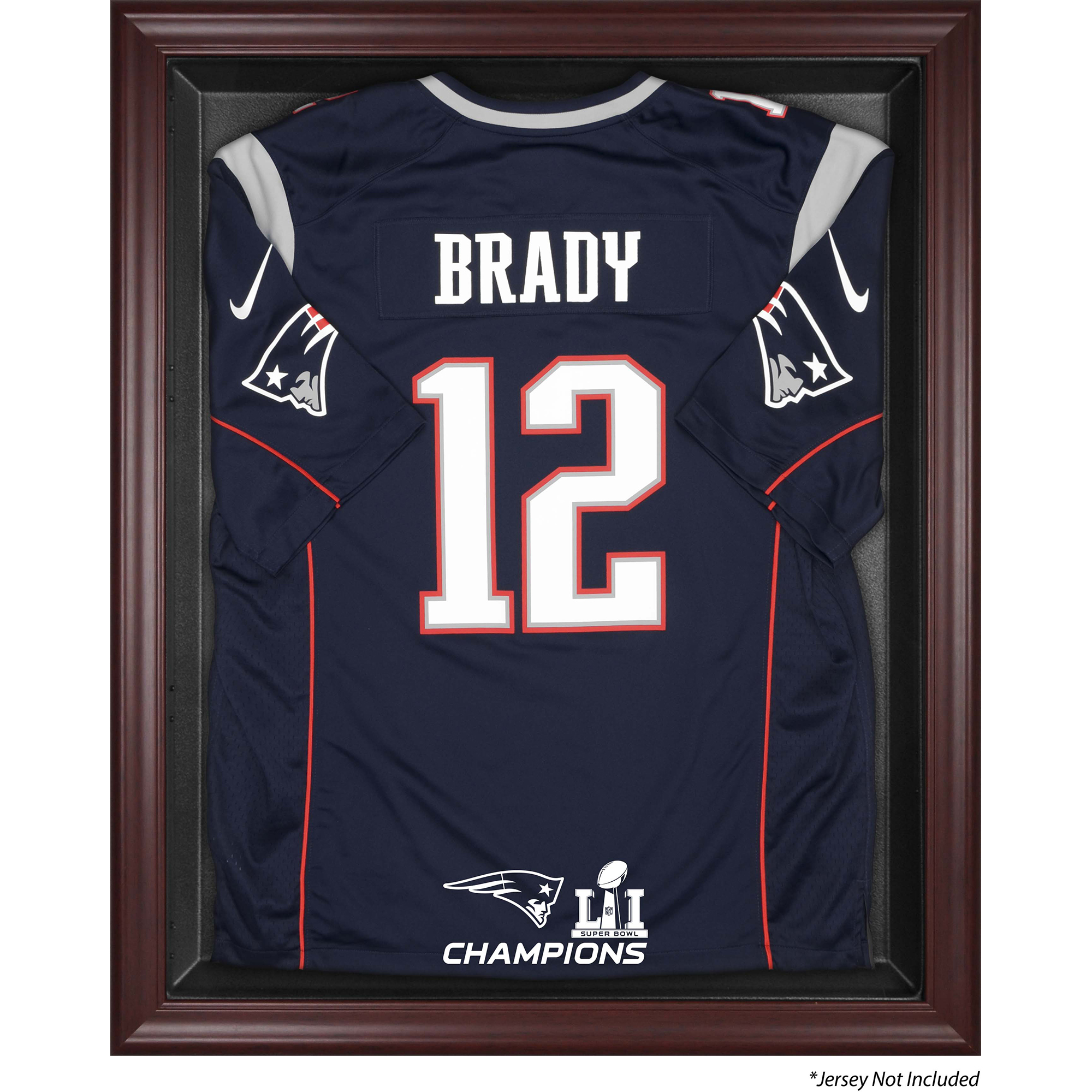 New England Patriots Super Bowl LI Champions Mahogany Framed Jersey Logo Display Case