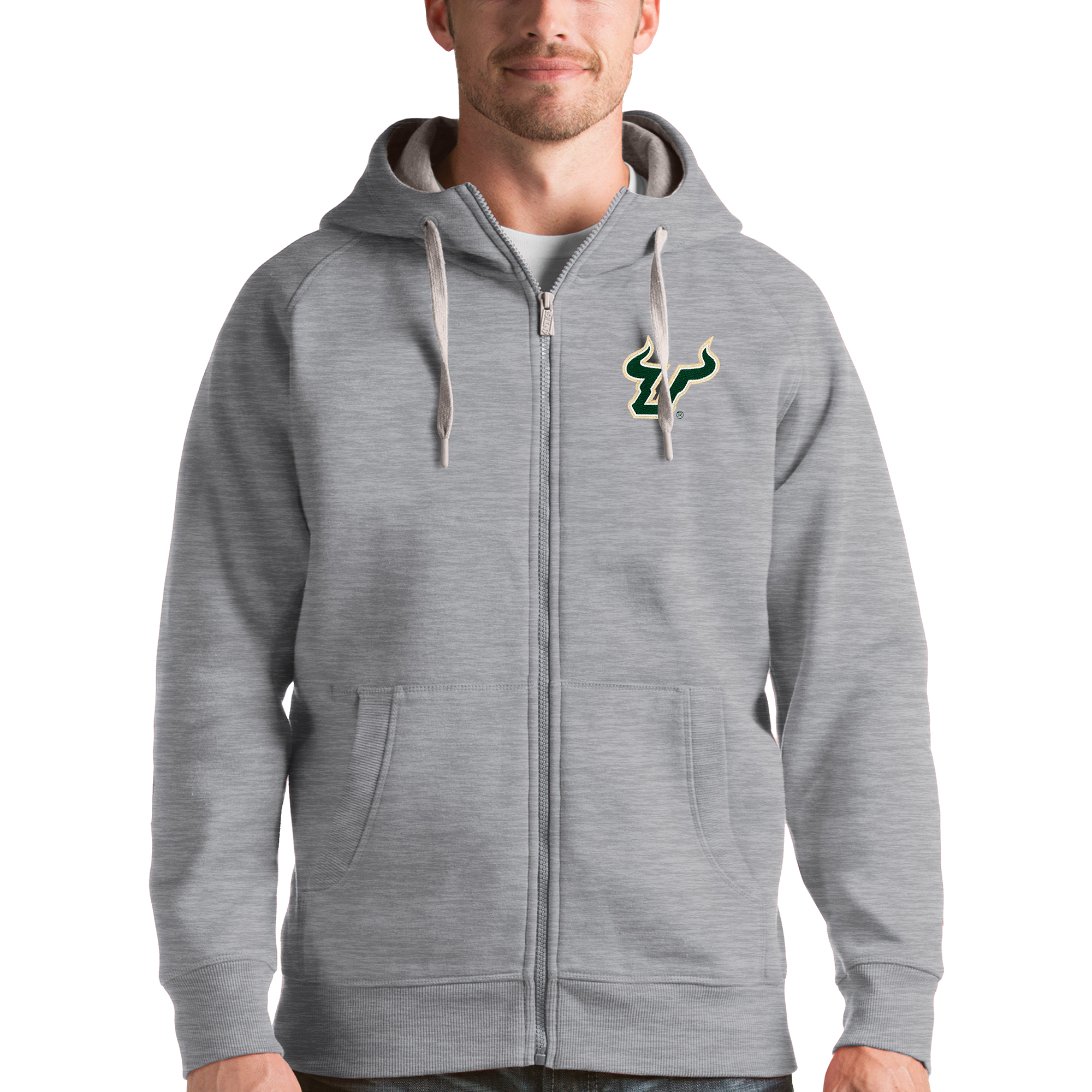 Men's Antigua Gray South Florida Bulls Victory Full-Zip Hoodie