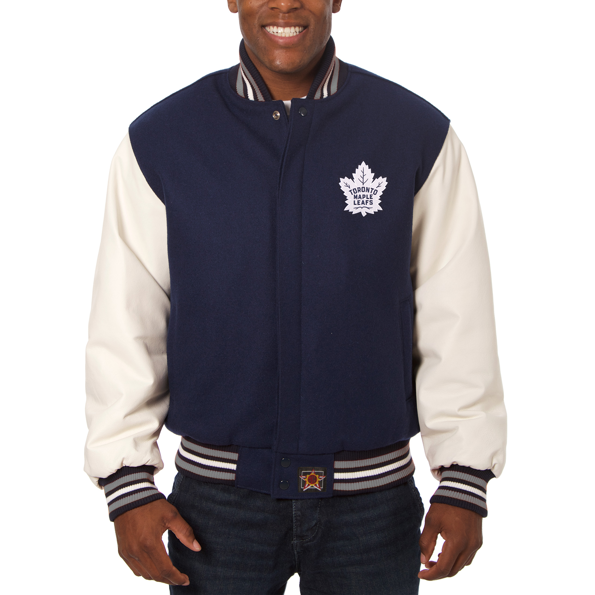 Men's JH Design Navy/White Toronto Maple Leafs Big & Tall All-Wool & Leather Full-Snap Jacket