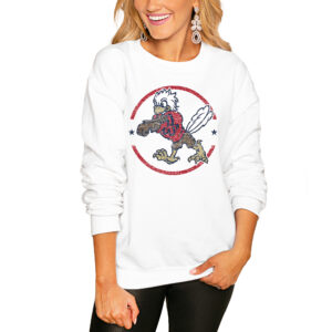 Women's White Liberty Flames End Zone Pullover Sweatshirt
