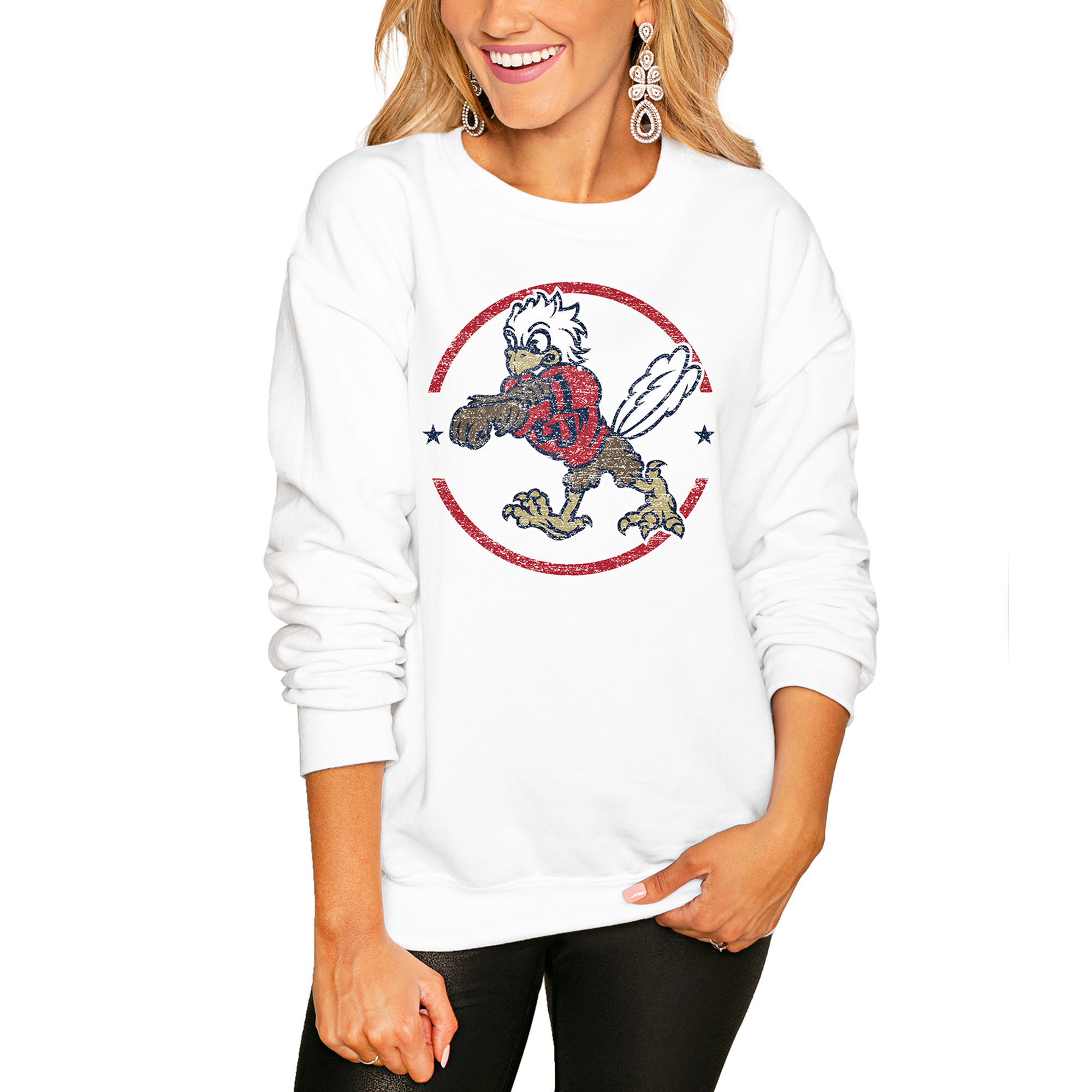 Women's White Liberty Flames End Zone Pullover Sweatshirt