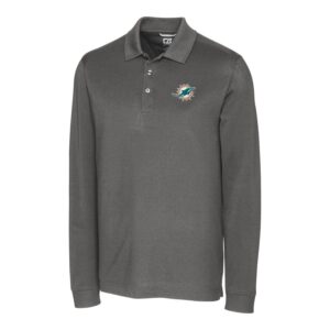 Men's Cutter & Buck Gray Miami Dolphins Advantage Long Sleeve Polo
