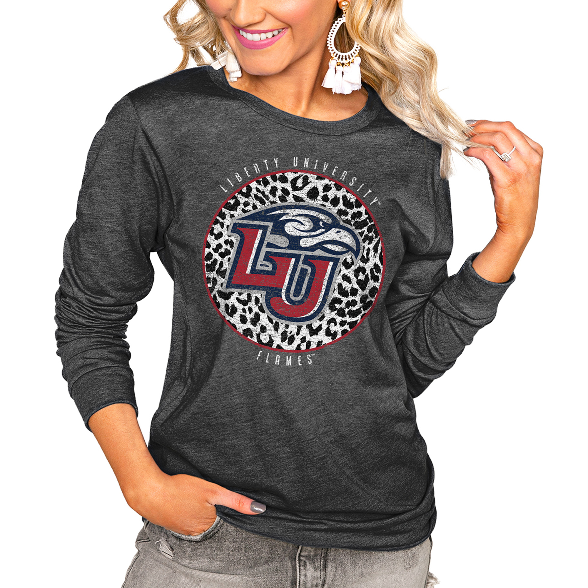 Women's Charcoal Liberty Flames Call the Shots Oversized Long Sleeve T-Shirt