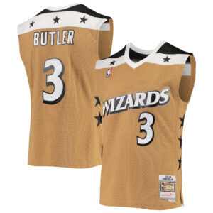Men's Mitchell & Ness Caron Butler Gold Washington Wizards 2001/02 Hardwood Classics Swingman Jersey