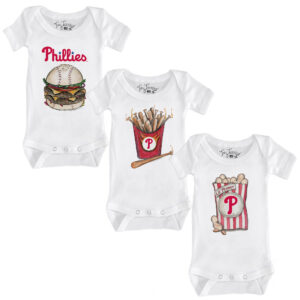Infant Tiny Turnip White Philadelphia Phillies 3-Piece Snacks Bodysuit Set