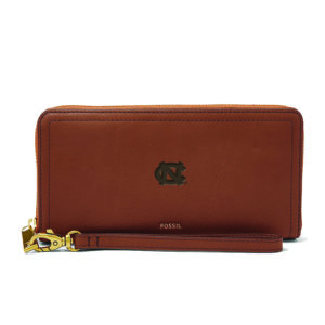 Women's Fossil Brown North Carolina Tar Heels Logan RFID Zip-Around Leather Clutch
