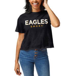Women's League Collegiate Wear Navy Emory Eagles Clothesline Cropped T-Shirt