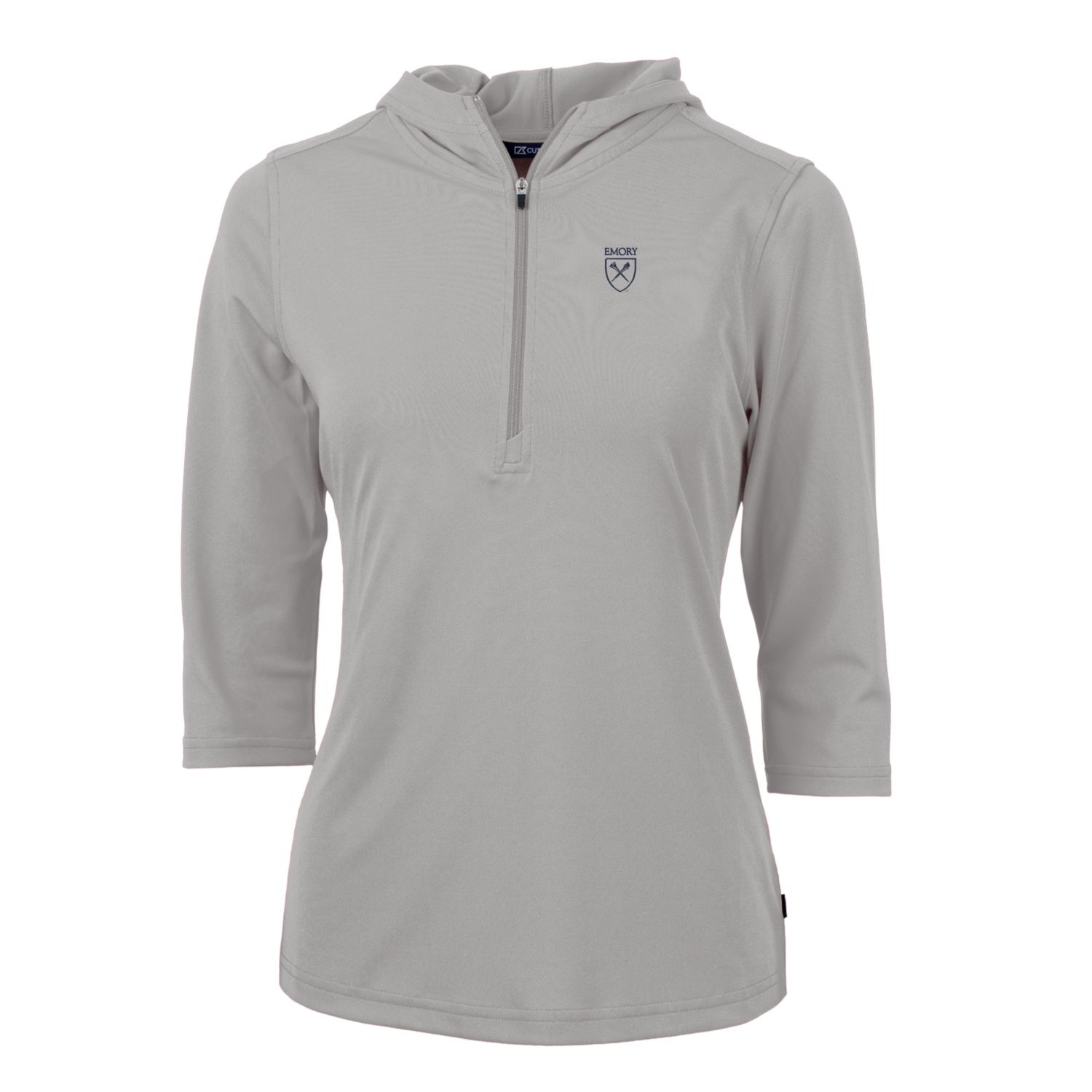 Women's Cutter & Buck Silver Emory Eagles Virtue Eco Pique Half-Zip 3/4 Sleeve Pullover Hoodie