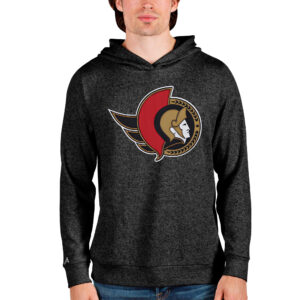 Men's Antigua Heathered Black Ottawa Senators Absolute Pullover Hoodie