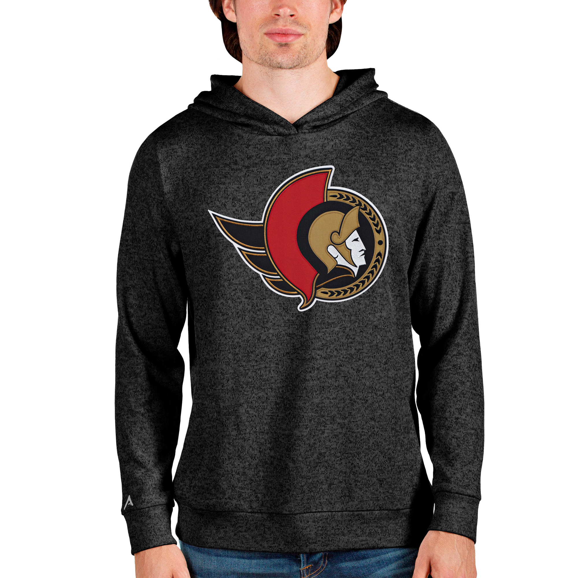 Men's Antigua Heathered Black Ottawa Senators Absolute Pullover Hoodie