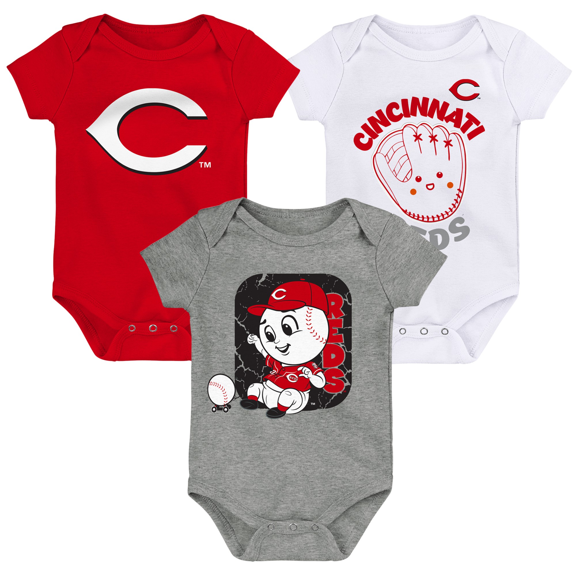 Infant Red/White/Heathered Gray Cincinnati Reds 3-Pack Change Up Bodysuit Set - Image 2