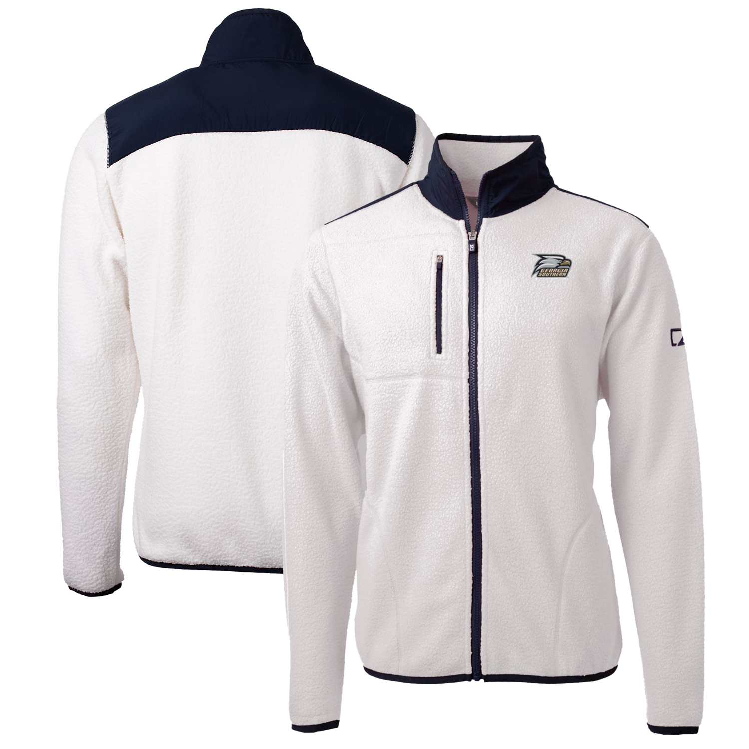 Men's Cutter & Buck White/Navy Georgia Southern Eagles Big & Tall Cascade Eco Sherpa Fleece Full-Zip Jacket - Image 2