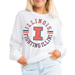 Women's Gameday Couture White Illinois Fighting Illini Vintage Days Oversized Lightweight Long Sleeve T-Shirt