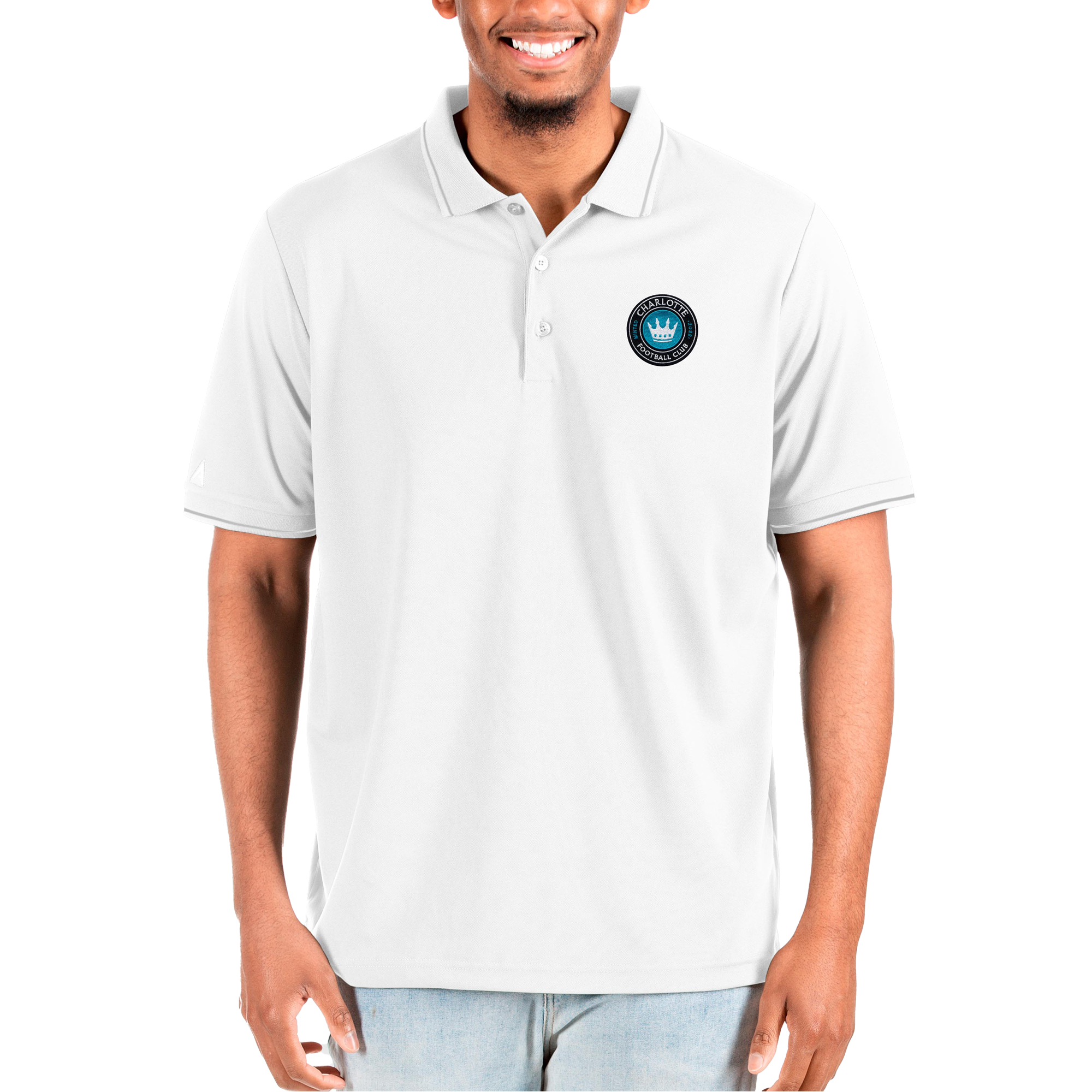 Men's Antigua White Charlotte FC Solid Pique Polo