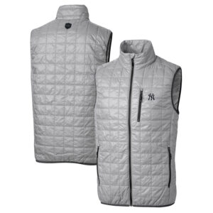 Men's Cutter & Buck Gray New York Yankees Rainier Full-Zip Puffer Vest