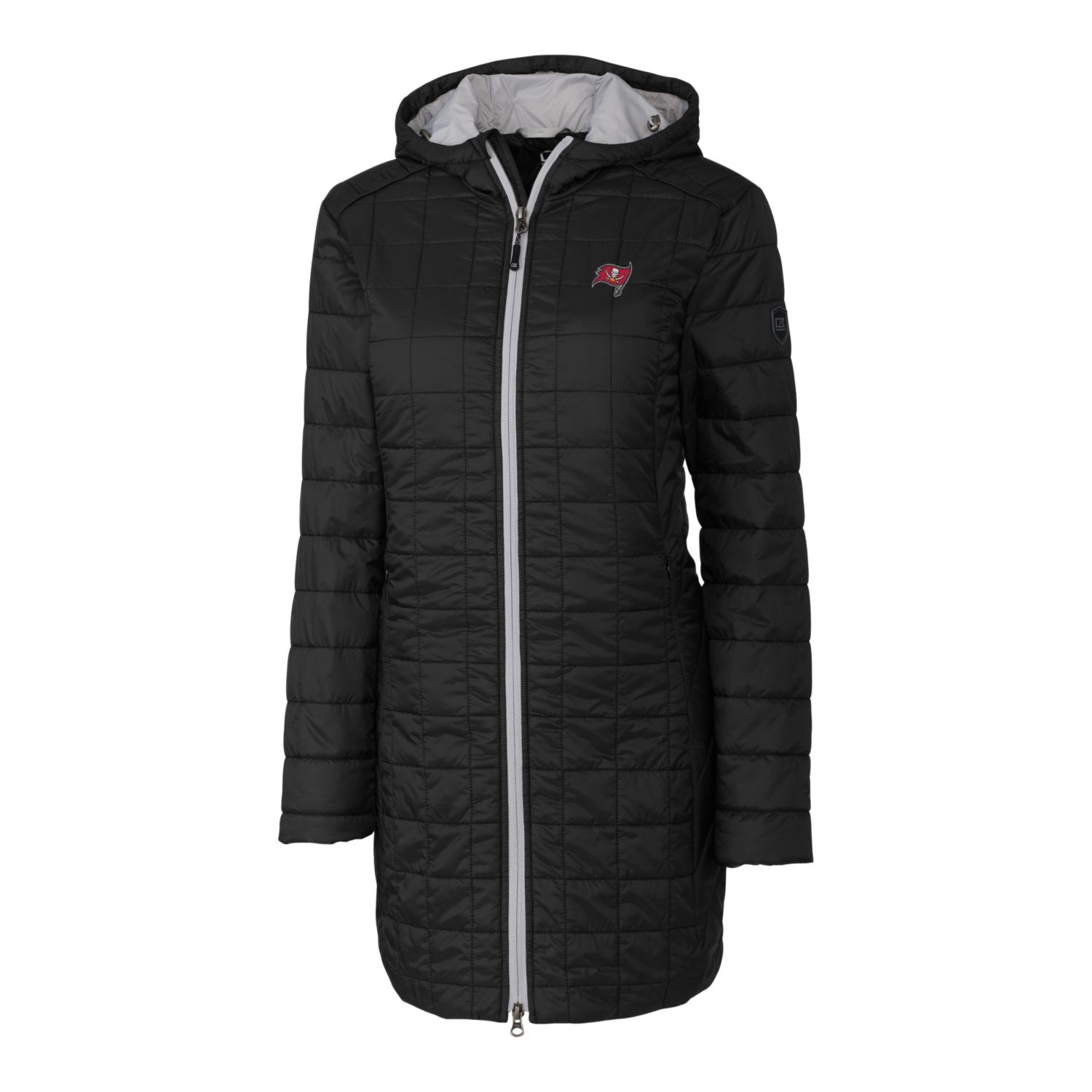 Women's Cutter & Buck Black Tampa Bay Buccaneers Rainier Primaloft Eco Hooded Long Lightweight Coat - Image 6