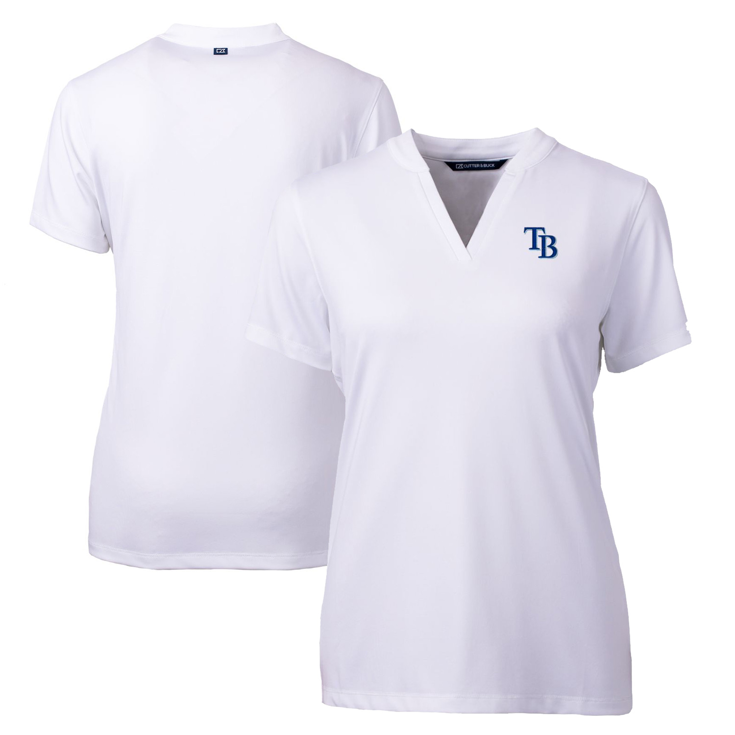 Women's Cutter & Buck White Tampa Bay Rays DryTec Forge Stretch V-Neck Blade Top - Image 2