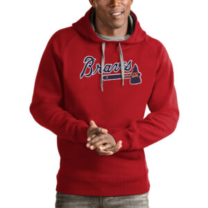 Men's Antigua Red Atlanta Braves Victory Pullover Team Logo Hoodie