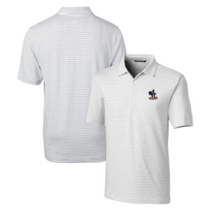 Men's Cutter & Buck White Delaware Fightin' Blue Hens Forge Pencil Stripe Stretch Polo
