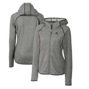 Women's Cutter & Buck Heather Gray Portland State Vikings Mainsail Sweater-Knit Full-Zip Hoodie