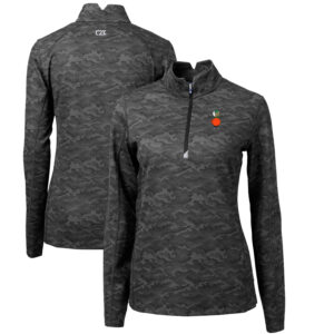 Women's Cutter & Buck Black UCF Knights Traverse Camo Print Stretch Quarter-Zip Pullover Top
