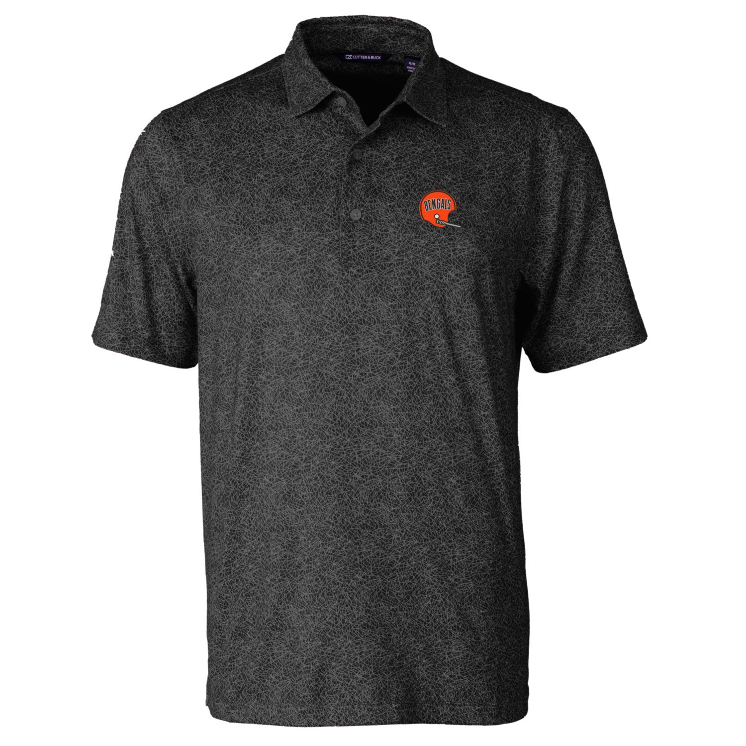 Men's Cutter & Buck Black Cincinnati Bengals Throwback Logo Pike Constellation Stretch Polo - Image 6