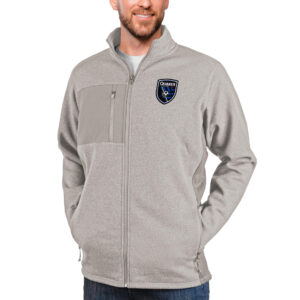 Men's Antigua Oatmeal San Jose Earthquakes Primary Team Logo Course Full-Zip Jacket