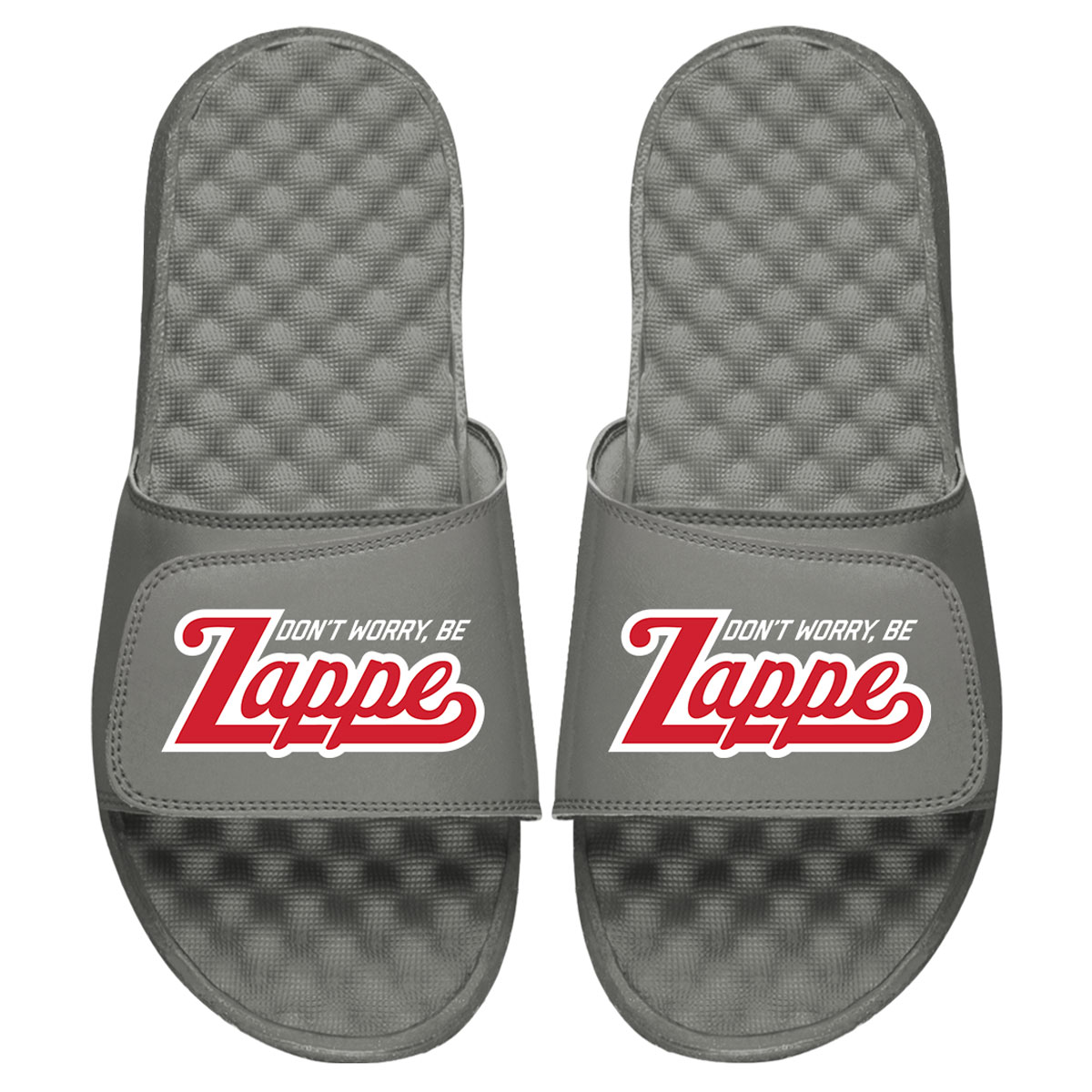 Youth ISlide x BreakingT Bailey Zappe Gray NFLPA Don't Worry Be Zappe Slide Sandals