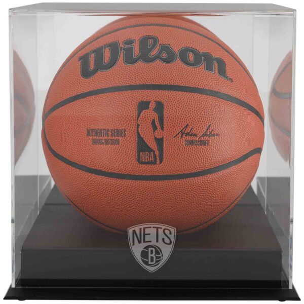 Brooklyn Nets Black Base Team Logo Basketball Display Case with Mirrored Back