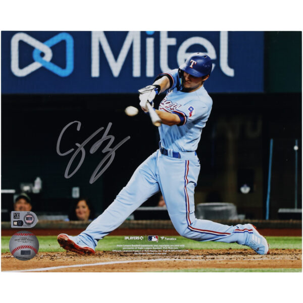 Corey Seager Texas Rangers Autographed 8" x 10" Blue Jersey Swing Photograph