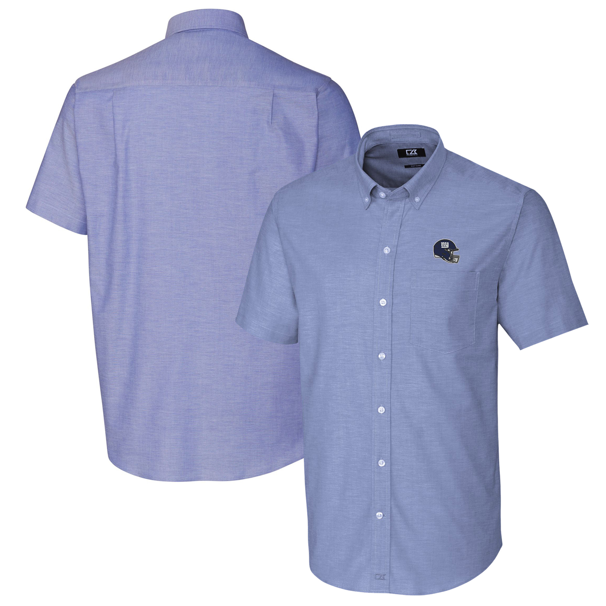 Men's Cutter & Buck Royal New York Giants Helmet Short Sleeve Stretch Oxford Button-Down Shirt - Image 2