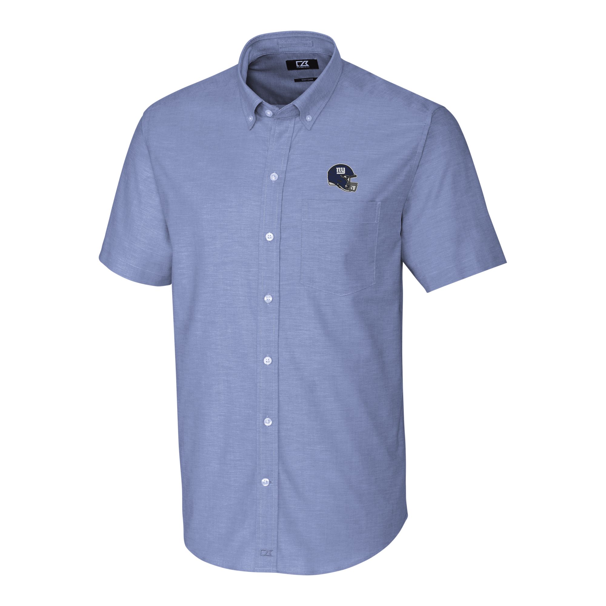 Men's Cutter & Buck Royal New York Giants Helmet Short Sleeve Stretch Oxford Button-Down Shirt - Image 3