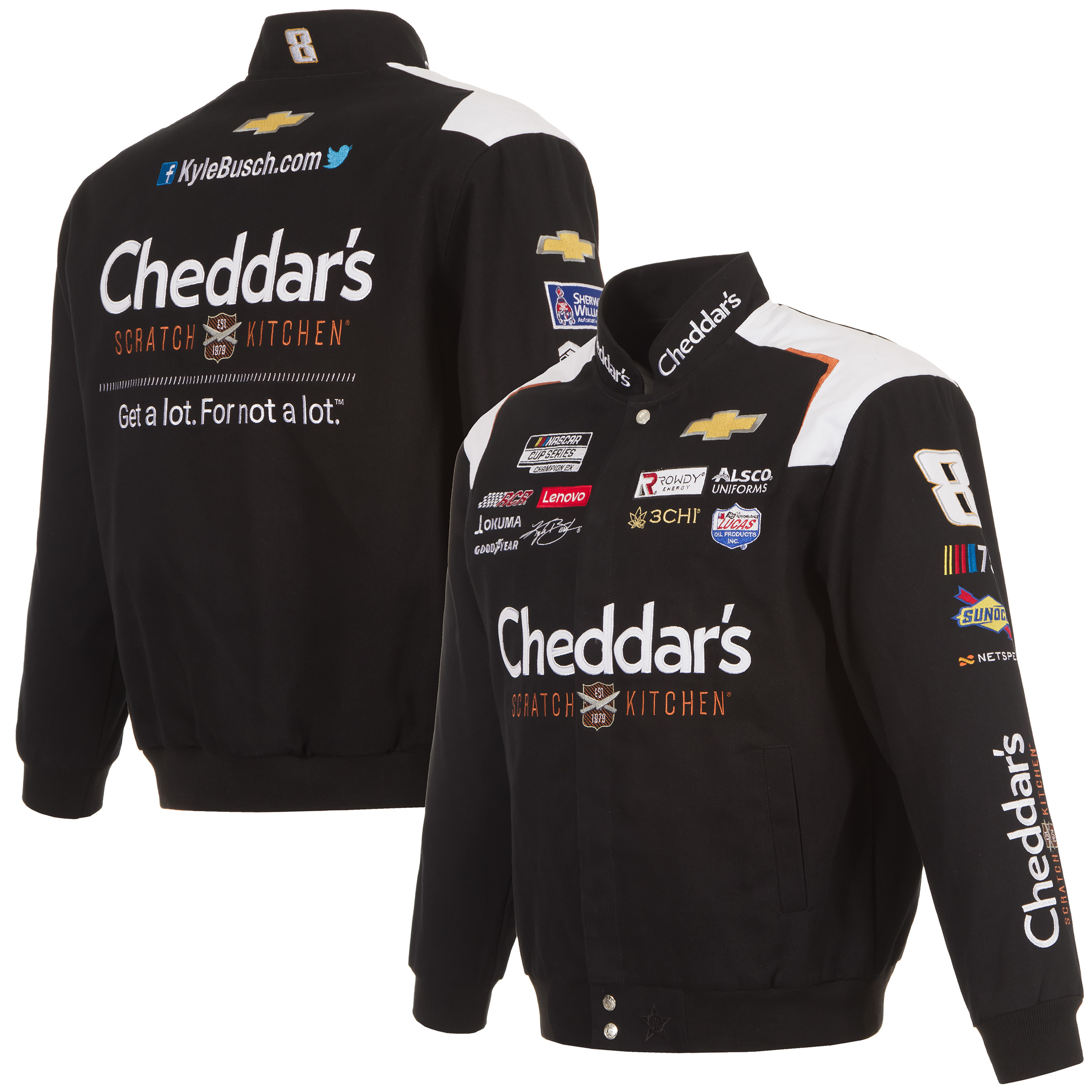 Men's JH Design Black Kyle Busch Cheddar's Twill Uniform Full-Snap Jacket - Image 8