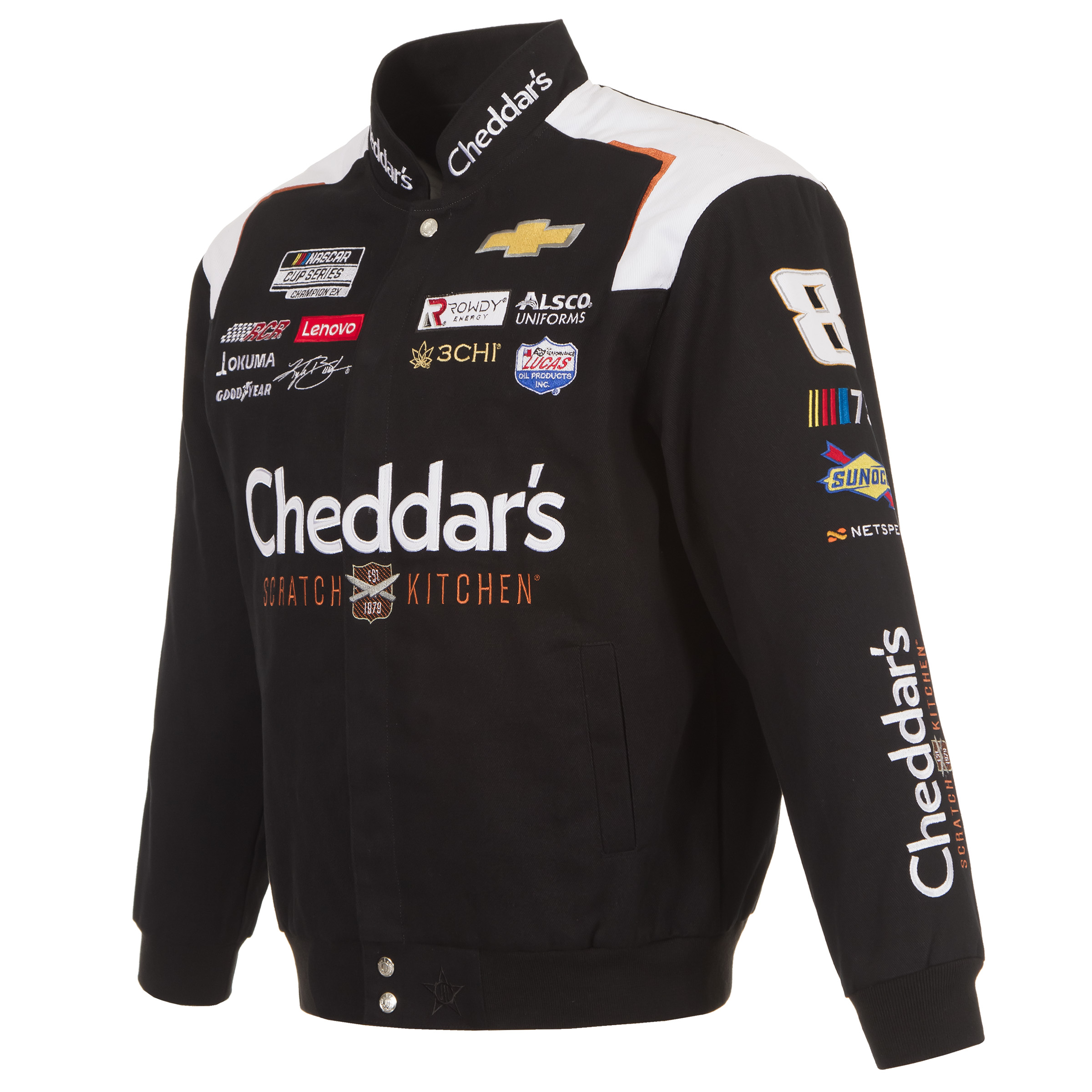 Men's JH Design Black Kyle Busch Cheddar's Twill Uniform Full-Snap Jacket - Image 9