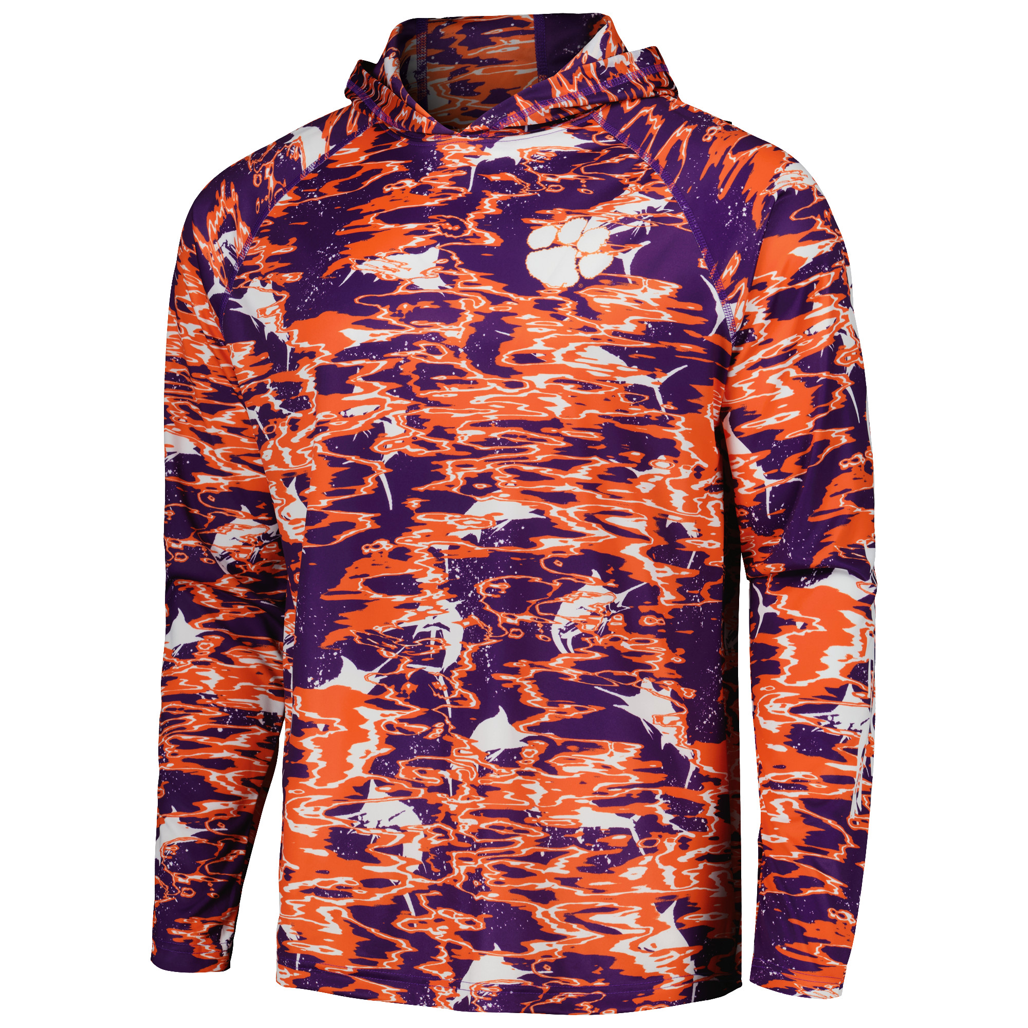 Men's Columbia Purple Clemson Tigers PFG Terminal Tackle Omni-Shade Rippled Long Sleeve Hooded T-Shirt - Image 3