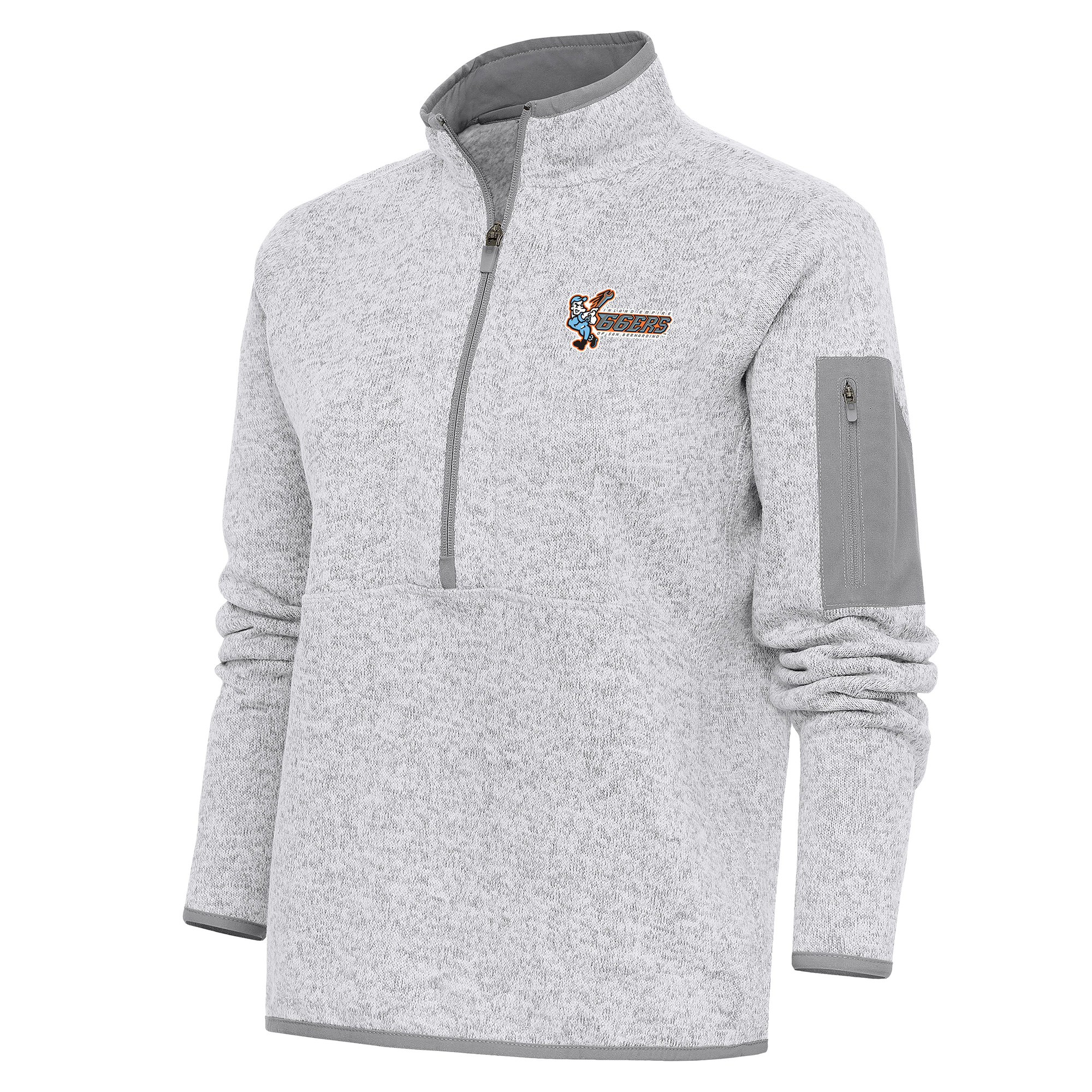 Women's Antigua Heather Gray Inland Empire 66ers Fortune Half-Zip Pullover Jacket