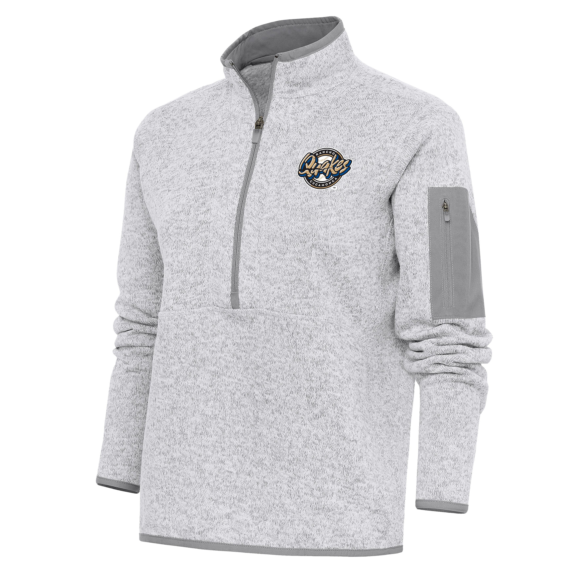 Women's Antigua Heather Gray Rancho Cucamonga Quakes Fortune Half-Zip Pullover Jacket
