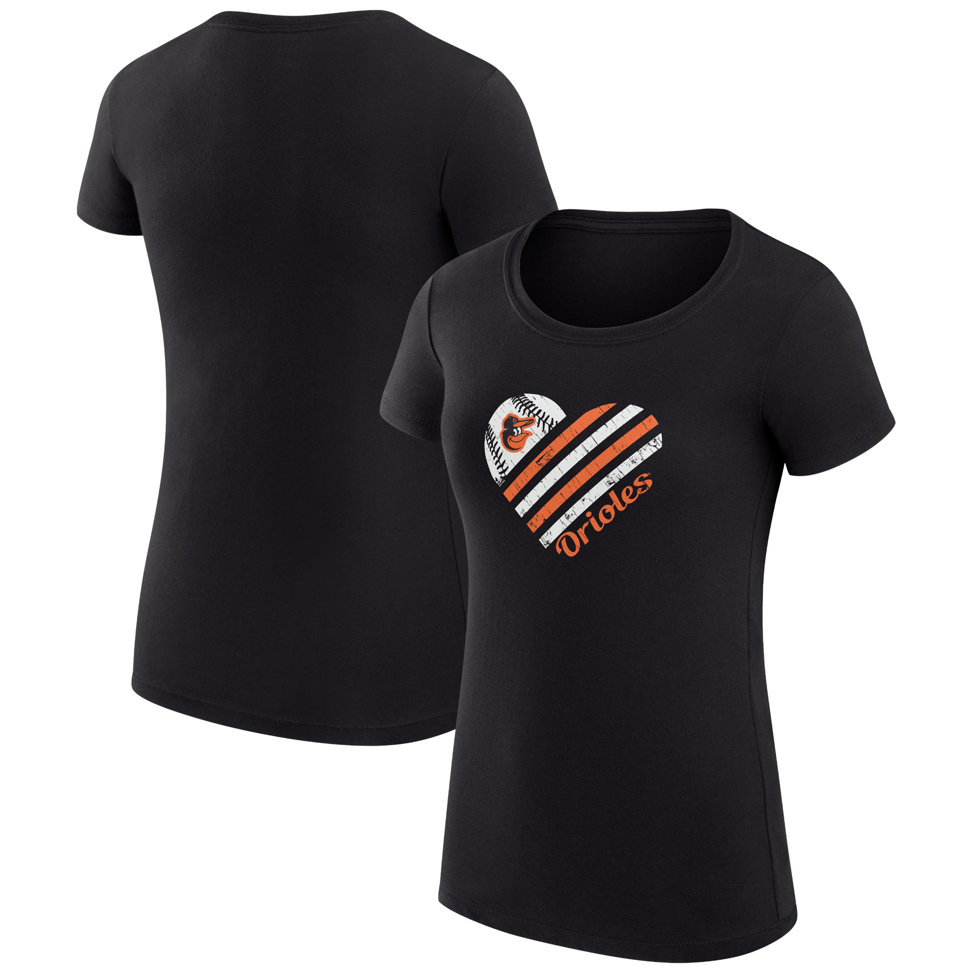 Women's G-III 4Her by Carl Banks Black Baltimore Orioles Heart Graphic Fitted T-Shirt