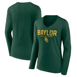 Women's Fanatics Green Baylor Bears Authentic Pick-A-Sport Long Sleeve V-Neck T-Shirt