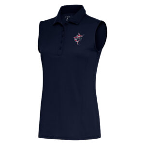 Women's Antigua  Navy Miami Marlins Patriotic Sleeveless Tribute Polo