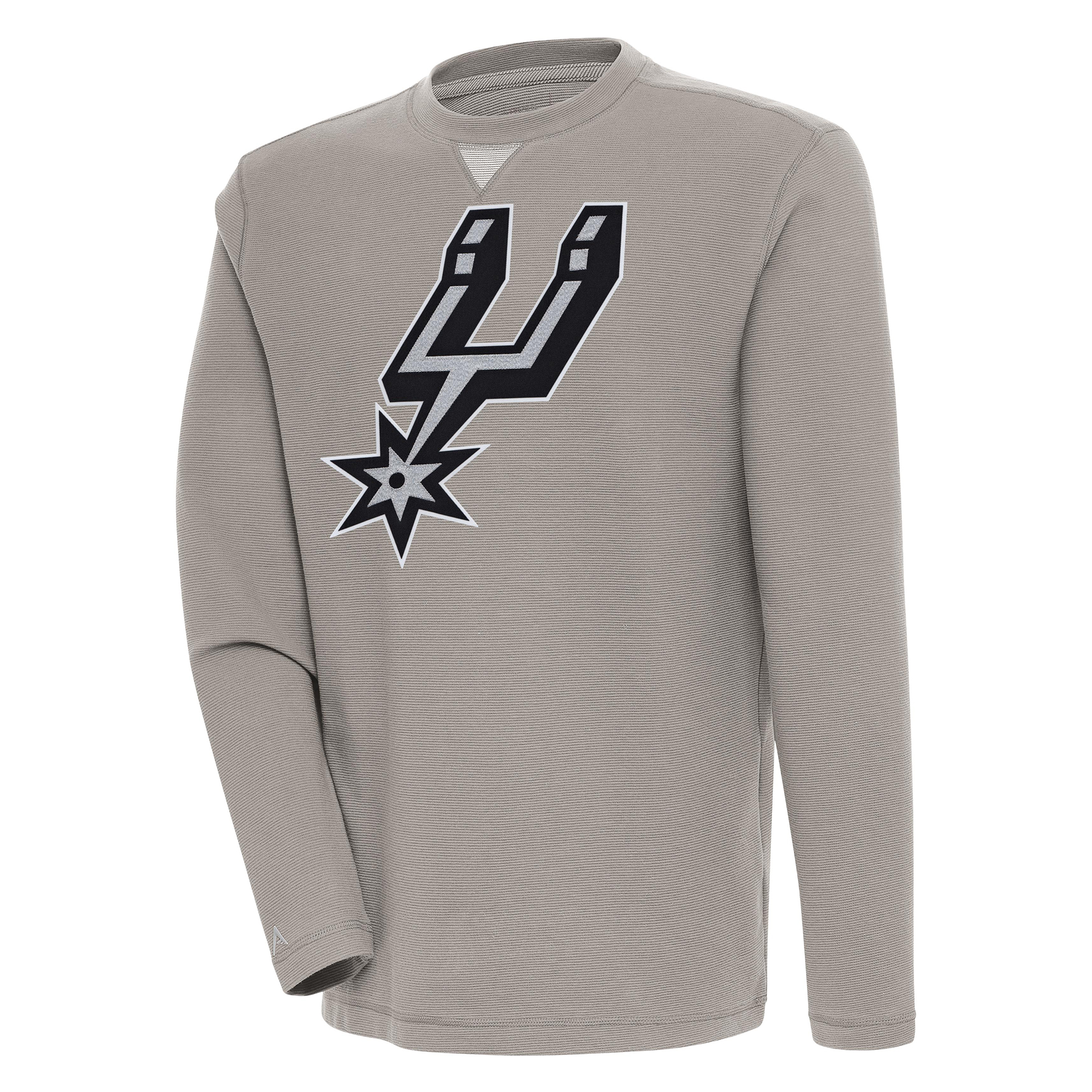 Men's Antigua Oatmeal San Antonio Spurs Flier Bunker Pullover Sweatshirt