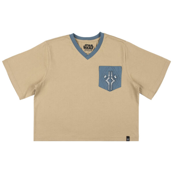 Women's Tan Star Wars Ahsoka Cropped V-Neck T-Shirt